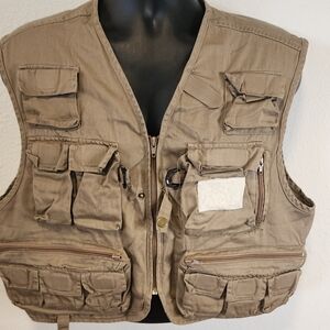Ausable Vest Mens Large Brown Khaki Fly Fishing Cargo Pockets Outdoors